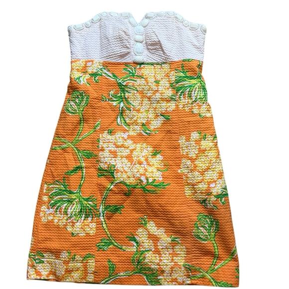 Lilly Pulitzer Bowen Strapless Dress Sz 0 Beaded Orange White Floral Cotton - Picture 2 of 16